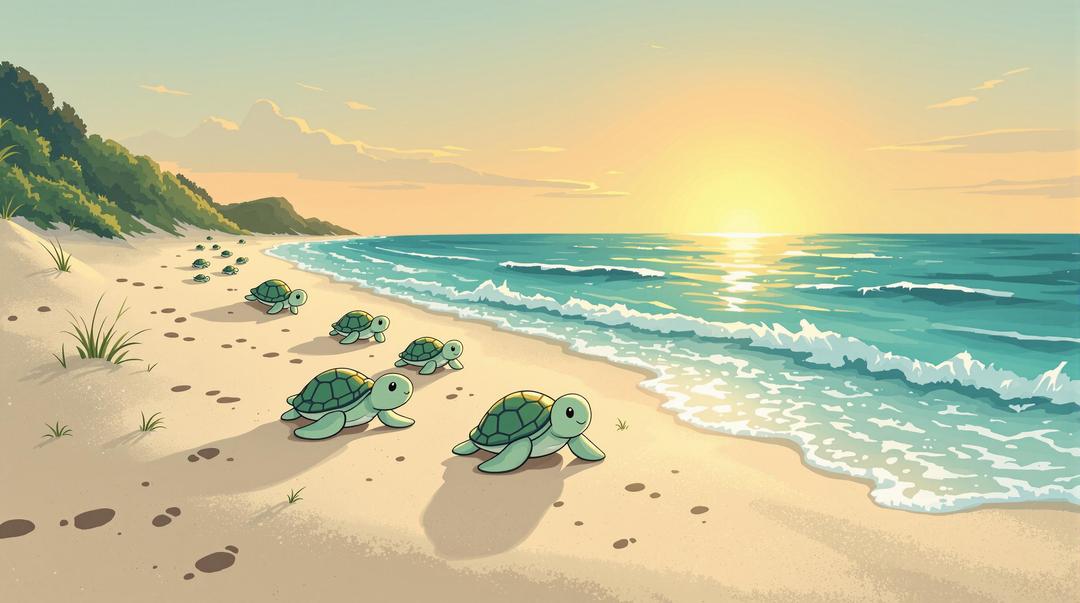 Baby turtles making their way to the ocean